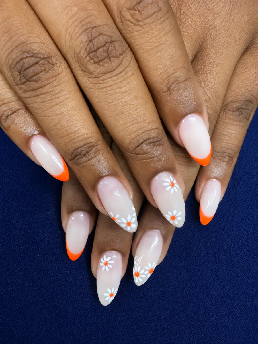 Citrus Daisy nail design by Bia